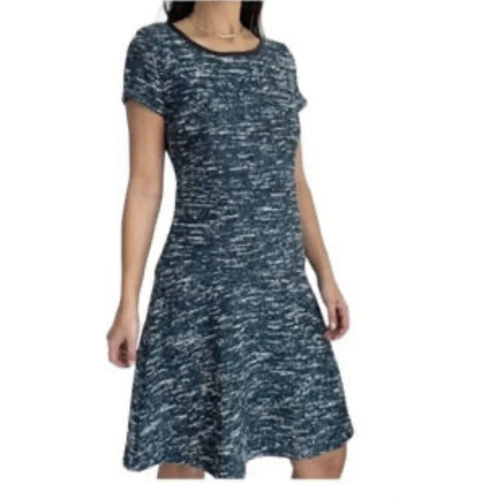 Talbots Plus Size Knit Dress Green Black White Faux Leather Trim‎ 14W